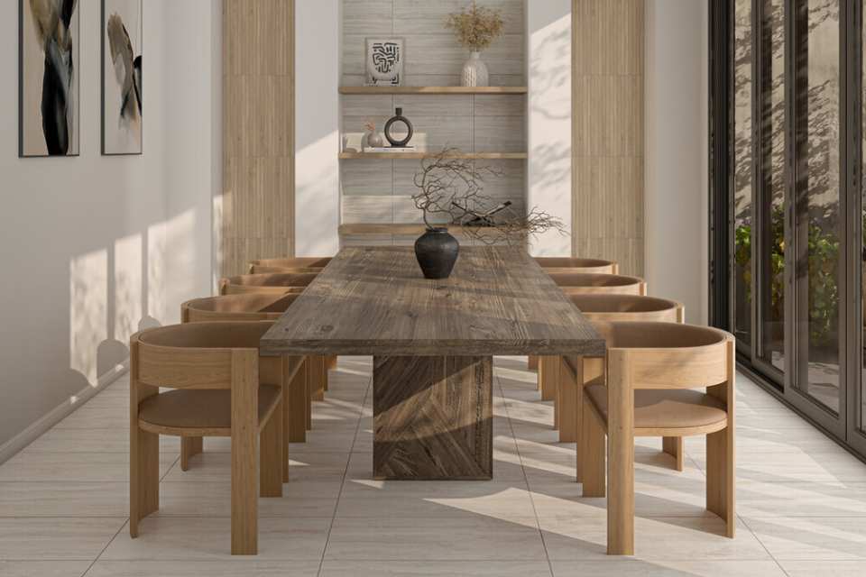 natural travertine tile in modern neutral all natural dining room